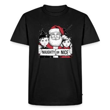 Naughty or nice paintball player Santa asks? - Men's Premium Organic T-Shirt - black - Front - Nico (187cm)