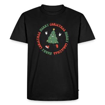 Merry Christmas Happy Tanne - Männer Premium Bio T-Shirt - Schwarz - Vorne - Nico (187cm)