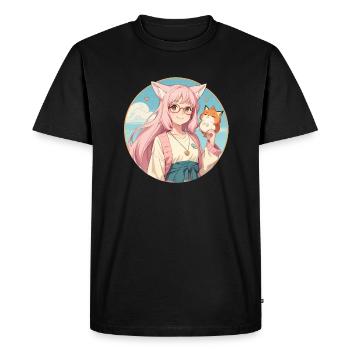 Fox Girl: Anime Style Charm with a Fox - Men's Premium Organic T-Shirt - black - Front - Nico (187cm)