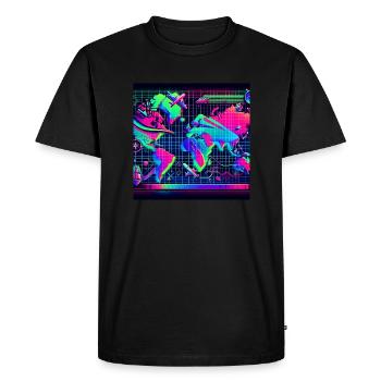 Neon World Map : Voyage et aventure - T-shirt Premium bio Homme - noir - Devant - Nico (187cm)