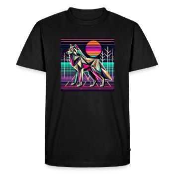 Neon wolf in futuristic nature - Men's Premium Organic T-Shirt - black - Front - Nico (187cm)
