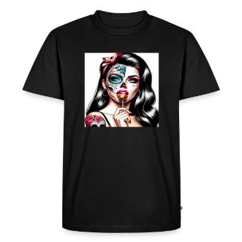 Artful Sugar Skull Woman with Retro Vibe - Men's Premium Organic T-Shirt - black - Front - Nico (187cm)