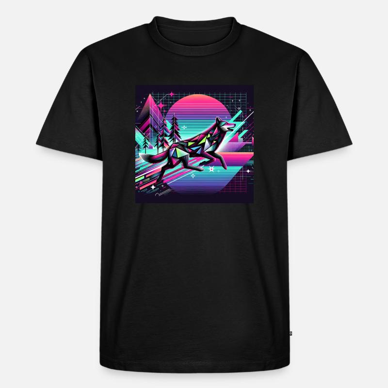 Neonwolf im Retro-Universum - Männer Premium Bio T-Shirt - Schwarz