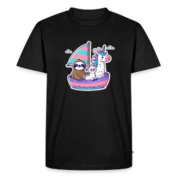 Cute unicorn, llama and sloth in the sailing boat - Men's Premium Organic T-Shirt - black - Front - Nico (187cm)