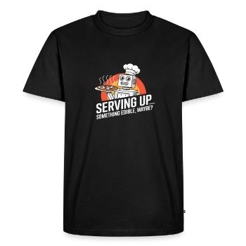 Serving Up... Something Edible, Maybe? - Men's Premium Organic T-Shirt - black - Front - Nico (187cm)