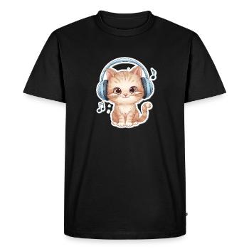 Cute Cat with Doodle Headphones - Men's Premium Organic T-Shirt - black - Front - Nico (187cm)