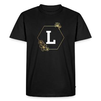 Lettre l cadre Floral doré - T-shirt Premium bio Homme - noir - Devant - Nico (187cm)