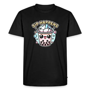 Thé à bulles Kawaii Chibi – Sip Happens Fun Food Pun - T-shirt Premium bio Homme - noir - Devant - Nico (187cm)