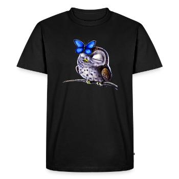 Hibou et papillon - T-shirt Premium bio Homme - noir - Devant - Nico (187cm)