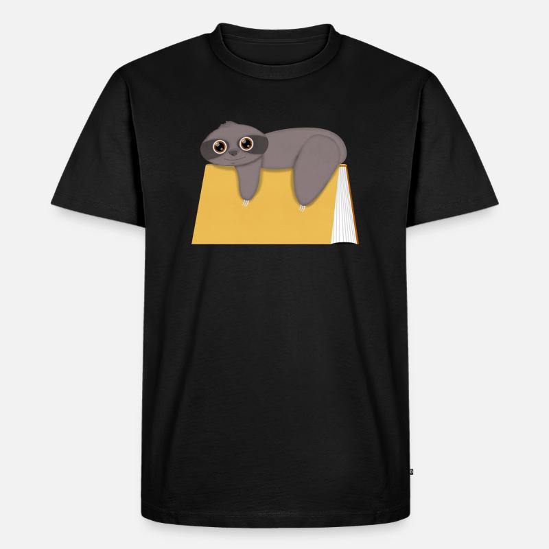 Faultier mit Buch niedlich - Männer Premium Bio T-Shirt - Schwarz