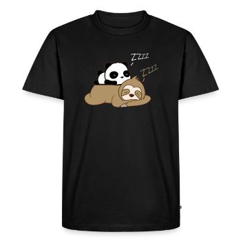 Mignon panda dormant sur la paresse - T-shirt Premium bio Homme - noir - Devant - Nico (187cm)