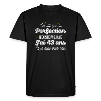 43 ans de perfection / cadeau anniversaire 43 ans - T-shirt Premium bio Homme - noir - Devant - Nico (187cm)