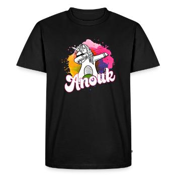 ANOUK - Beautiful name with dabbing unicorn - Men's Premium Organic T-Shirt - black - Front - Nico (187cm)