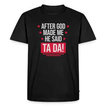 after god made me - Men's Premium Organic T-Shirt - black - Front - Nico (187cm)