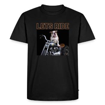 Bulldog sur vélo chopper. Vélo personnalisé avec chien - T-shirt Premium bio Homme - noir - Devant - Nico (187cm)