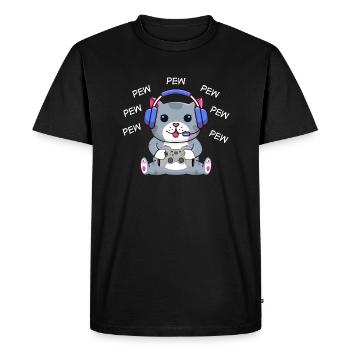 Pew Pew Cat - Men's Premium Organic T-Shirt - black - Front - Nico (187cm)