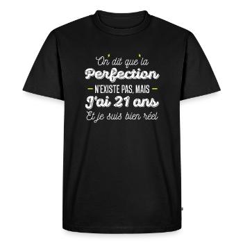 21 ans de perfection / cadeau anniversaire 21 ans - T-shirt Premium bio Homme - noir - Devant - Nico (187cm)