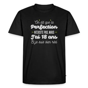 18 ans de perfection / humour anniversaire 18 ans - T-shirt Premium bio Homme - noir - Devant - Nico (187cm)