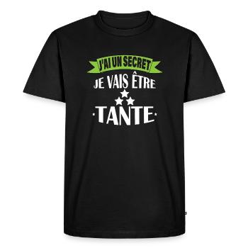 J'ai un secret je vais être tante - T-shirt Premium bio Homme - noir - Devant - Nico (187cm)