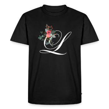 Lettre l fleuris - T-shirt Premium bio Homme - noir - Devant - Nico (187cm)