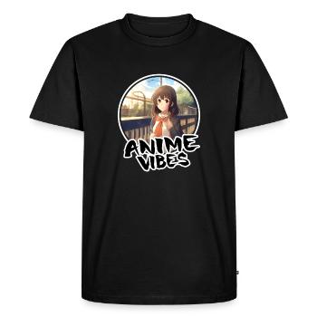 Cute Anime Girl at Train Station - Anime Shirt - Men's Premium Organic T-Shirt - black - Front - Nico (187cm)