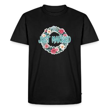 just married - pour mariage - T-shirt Premium bio Homme - noir - Devant - Nico (187cm)