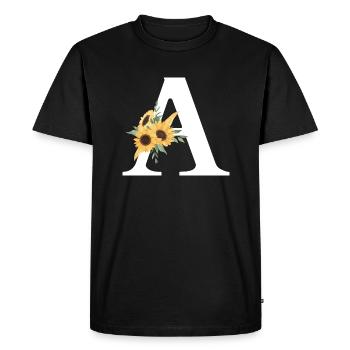 Lettre a floral tournesol - T-shirt Premium bio Homme - noir - Devant - Nico (187cm)