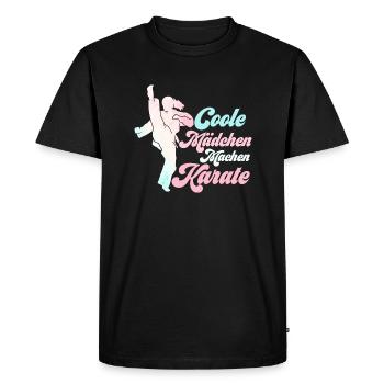Fille cool faisant un entraînement d’arts martiaux de karaté - T-shirt Premium bio Homme - noir - Devant - Nico (187cm)
