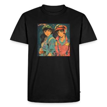 80s anime friends high quality fashion print - Men's Premium Organic T-Shirt - black - Front - Nico (187cm)
