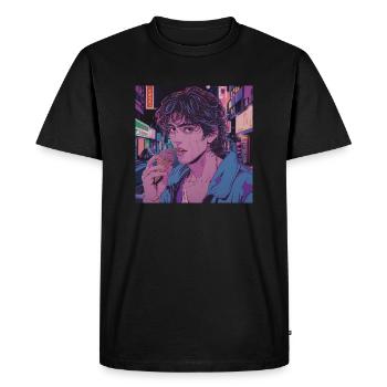 Impression de mode de haute qualité de fille anime des années 80 - T-shirt Premium bio Homme - noir - Devant - Nico (187cm)