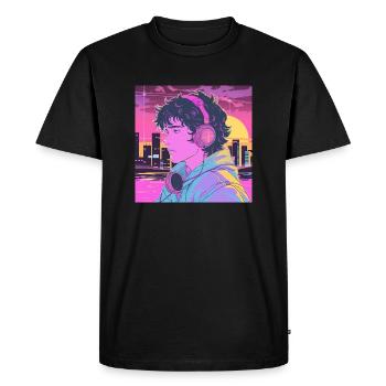 Années 80 Anime Guy Calmant Impression de mode de haute qualité - T-shirt Premium bio Homme - noir - Devant - Nico (187cm)