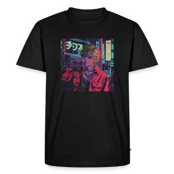 Années 80 Anime Guy Calmant Impression de mode de haute qualité - T-shirt Premium bio Homme - noir - Devant - Nico (187cm)