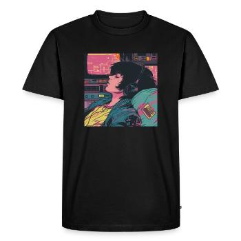 Années 80 Anime Guy Calmant Impression de mode de haute qualité - T-shirt Premium bio Homme - noir - Devant - Nico (187cm)
