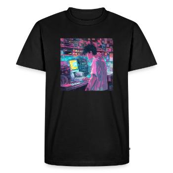 Années 80 Anime Guy Calmant Impression de mode de haute qualité - T-shirt Premium bio Homme - noir - Devant - Nico (187cm)
