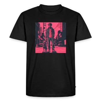 Années 80 Anime Guy Calmant Impression de mode de haute qualité - T-shirt Premium bio Homme - noir - Devant - Nico (187cm)