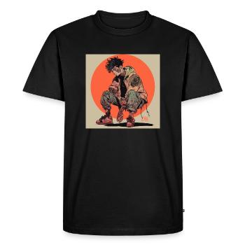Années 80 Anime Guy Calmant Impression de mode de haute qualité - T-shirt Premium bio Homme - noir - Devant - Nico (187cm)