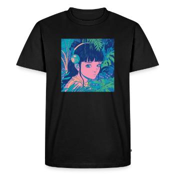 80s anime plantlover listening to music print - Men's Premium Organic T-Shirt - black - Front - Nico (187cm)