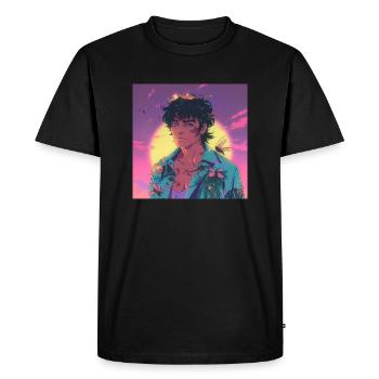 Années 80 Anime Guy Calmant Impression de mode de haute qualité - T-shirt Premium bio Homme - noir - Devant - Nico (187cm)