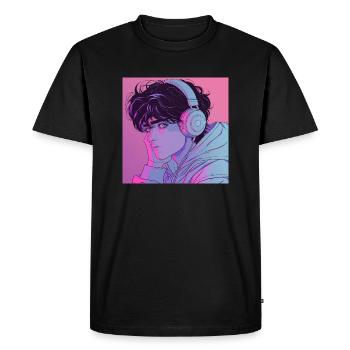Années 80 Anime Guy Calmant Impression de mode de haute qualité - T-shirt Premium bio Homme - noir - Devant - Nico (187cm)