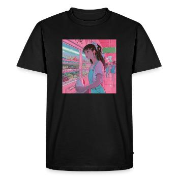 80s anime teen calming high quality fashion print - Men's Premium Organic T-Shirt - black - Front - Nico (187cm)