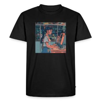 80s anime teen calming high quality fashion print - Men's Premium Organic T-Shirt - black - Front - Nico (187cm)
