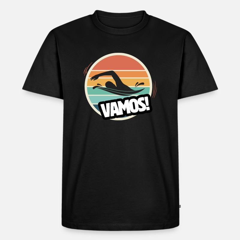 Vamos Retro Schwimmen - Männer Premium Bio T-Shirt - Schwarz
