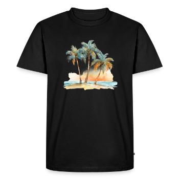 BEACH WITH THREE PALM TREES - Men's Premium Organic T-Shirt - black - Front - Nico (187cm)