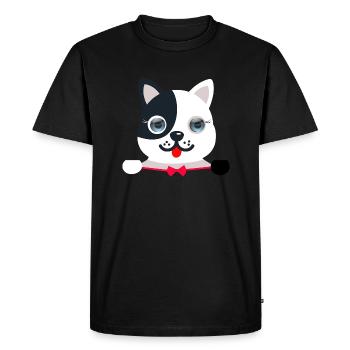 Сheerful, festive cat with a red festive butterfly - Men's Premium Organic T-Shirt - black - Front - Nico (187cm)