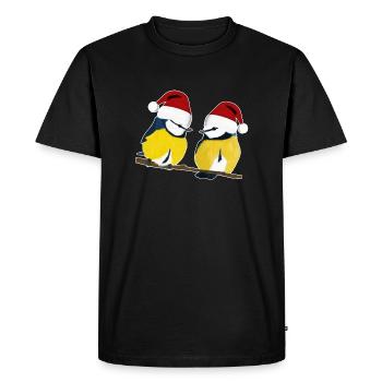 Mésange bleue peinte avec Bonnet de Noel oiseau - T-shirt Premium bio Homme - noir - Devant - Nico (187cm)