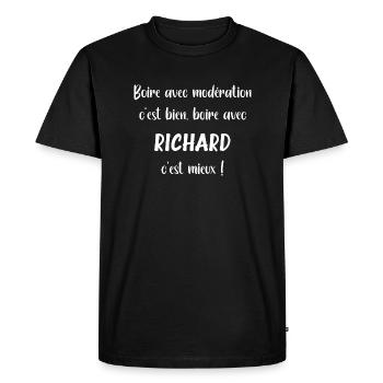 Boire avec Richard c'est mieux - T-shirt Premium bio Homme - noir - Devant - Nico (187cm)