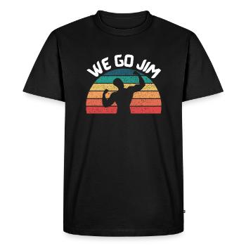 we go Jim, gym with vintage sunset & white text - Men's Premium Organic T-Shirt - black - Front - Nico (187cm)