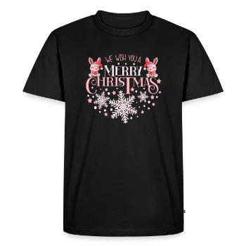 Nous vous souhaitons un joyeux Noël Mignons Lapins Roses - T-shirt Premium bio Homme - noir - Devant - Nico (187cm)