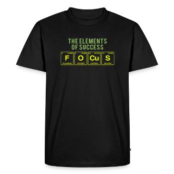 Funny saying: FOCUS - The Elements of Succes - Men's Premium Organic T-Shirt - black - Front - Nico (187cm)