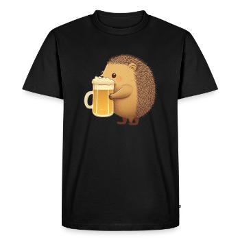 Petit hérisson drôle avec de la bière - T-shirt Premium bio Homme - noir - Devant - Nico (187cm)